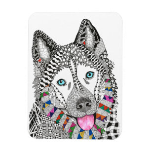 Härlig och färgrik siberian huskymagnet 3" x4 ", magnet