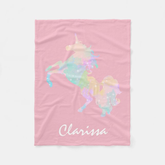 Härlig och färgrik unicorn fleecefilt (Framsidan)