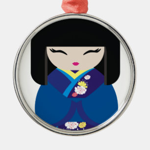 Härlig orientalisk kinesisk japansk docka julgransprydnad metall