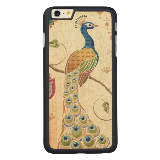 Härlig påfågel carved wood iPhone skal (Baksidan)