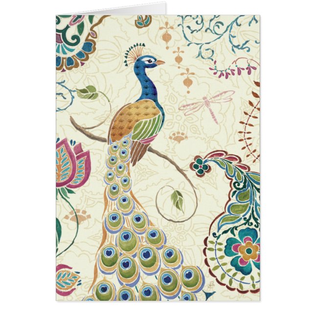 Härlig påfågel hälsningskort (Framsidan)