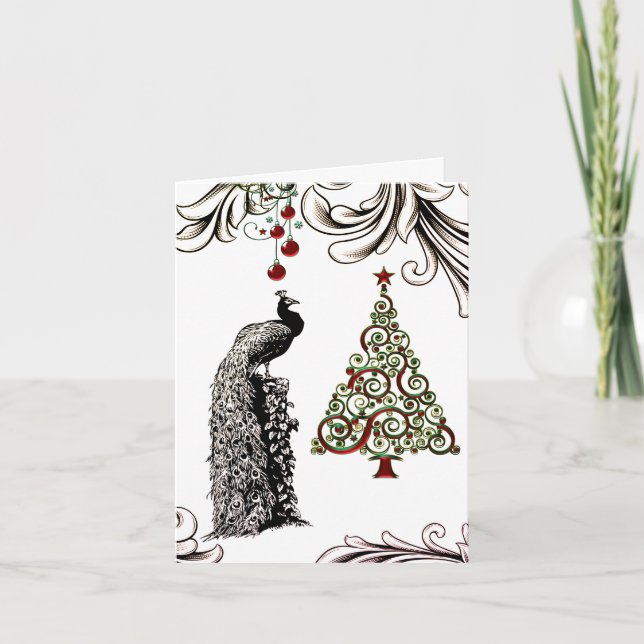 Härlig påfågel- och julgranhelgdag tack kort (Framsida)