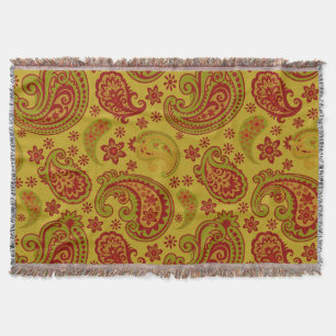 Härlig Paisley olivgrön citron burgundy Mysfilt