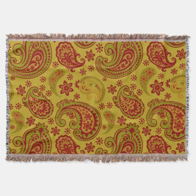 Härlig Paisley | olivgrön citron burgundy Mysfilt (Framsidan)