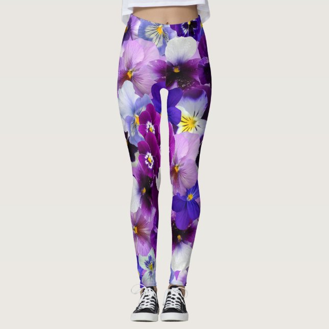 Härlig Pansiesvår blommordamasker Leggings (Framsida)