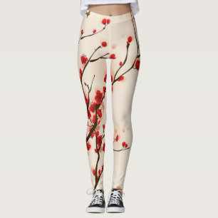 Härlig plommonblommar i vårvattenfärg leggings