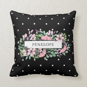 Härlig polka dots för vattenfärgblommigt på kudde