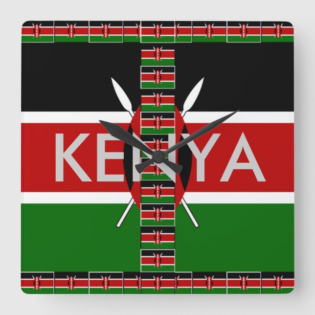 Härlig ramar för Kenya Seamless flaggorgräns Fyrkantig Klocka (Framsida)
