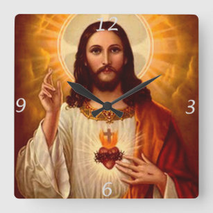 Härlig religiös sakral hjärta av Jesus avbildar Fyrkantig Klocka