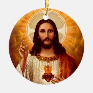 Härlig religiös sakral hjärta av Jesus avbildar Julgransprydnad Keramik
