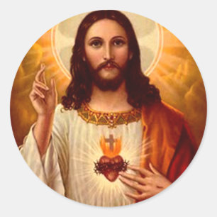 Härlig religiös sakral hjärta av Jesus avbildar Runt Klistermärke