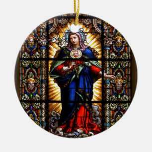Härlig religiös sakral hjärta av jungfruliga Mary Julgransprydnad Keramik