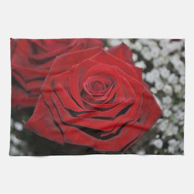 Härlig röd ros kökshandduk (Horisontell)
