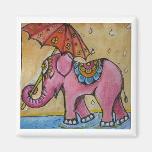 Härlig rosa indisk elefantillustration magnet