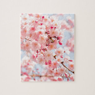 Härlig rosa japansk körsbärsröd blommar Sakura Pussel