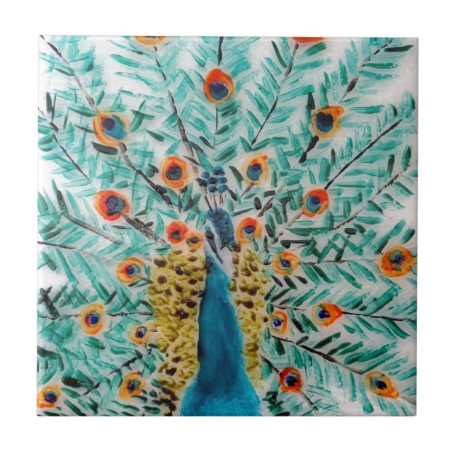 Härlig smaragdgrönt och turkospåfågel kakelplatta (Framsidan)
