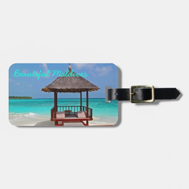 Härlig solig Maldiverna östrand och hav Bagagebricka (Horisontell Framsida)