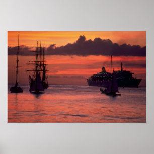 Härlig solnedgång: Bridgetown hamn, Barbados Poster