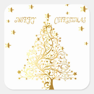 Härlig starry metallisk guld- julgran fyrkantigt klistermärke
