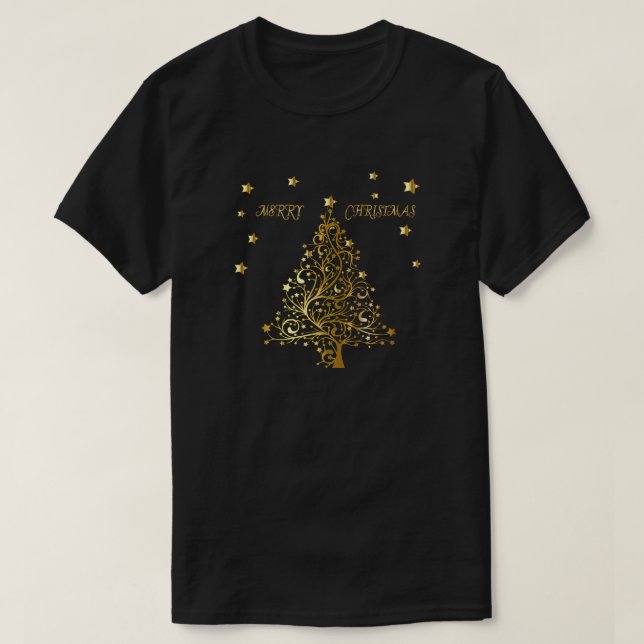 Härlig starry metallisk guld- julgran t shirt (Design framsida)