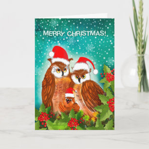 Härlig ugglafamilj på jul! helgkort