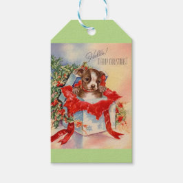 Härlig valp för vintagejulBoston Terrier Presentetikett
