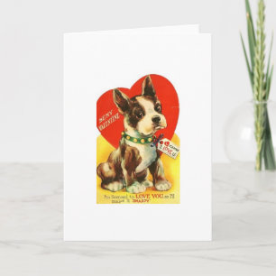 Härlig valp för vintagevalentinBoston Terrier Helgkort