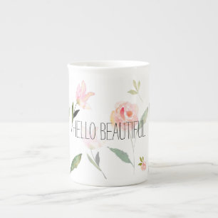 Härlig vattenfärgblommigt för hejer benporslin mugg