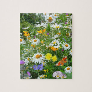 Härlig vildblomma- och fjärilsäng pussel