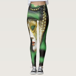 Härlig vit och guld- Mardi Gras maskerar Leggings