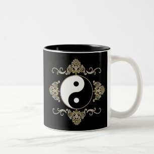 Härlig Yin Yang design i svart och guld Två-Tonad Mugg