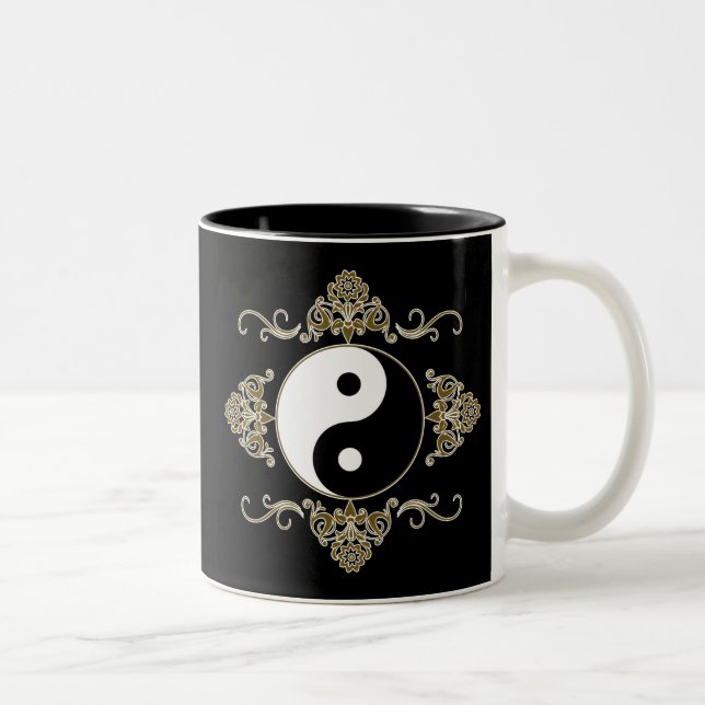 Härlig Yin Yang design i svart och guld Två-Tonad Mugg (Höger)