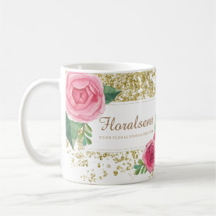Härliga akvarellro med den guld- glittermuggen kaffemugg