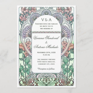 Härliga art nouveaubröllopinbjudningar inbjudningar