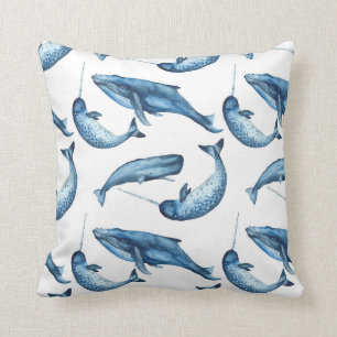 Härliga blåttval och Narwhals dekorativ kudde