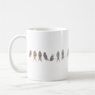 Härliga enkla moderna fåglar på en binda kaffemugg