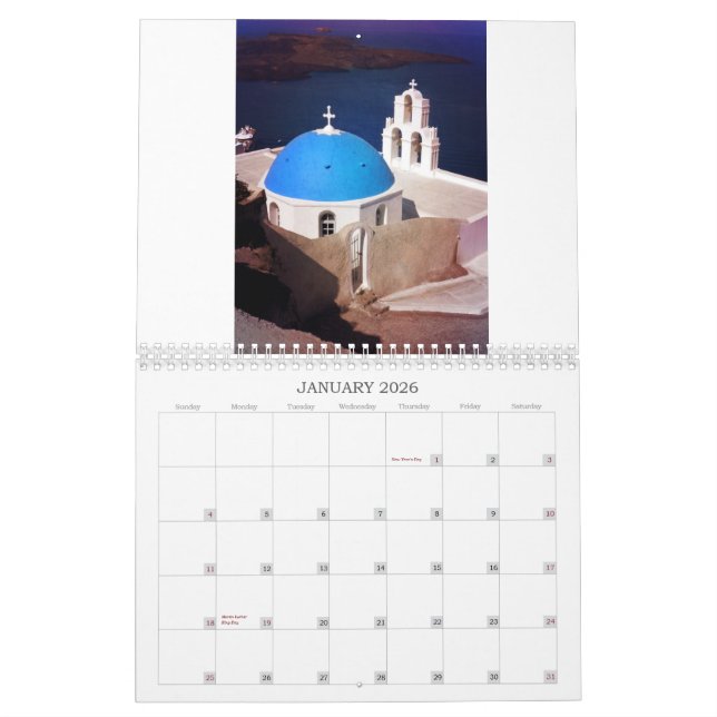 Härliga Santorini Grekland Kalender (Jan 2026)