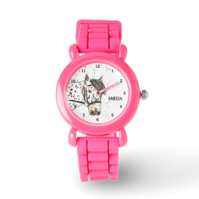 Härliga söta flickor Rosa djur Kids Pony Armbandsur (Framsida)