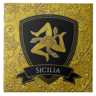 Härliga utsmyckade Sicilian Trinacria Kakelplatta