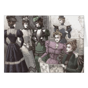 Härliga Victoriankvinnor i långa vintageklänningar Hälsningskort
