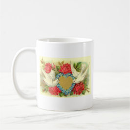 Härliga vintagevalentinduvor & ro kaffemugg