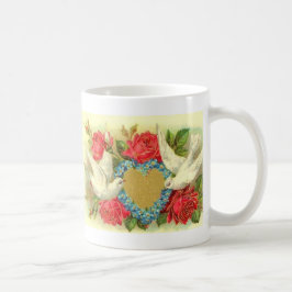 Härliga vintagevalentinduvor & ro kaffemugg