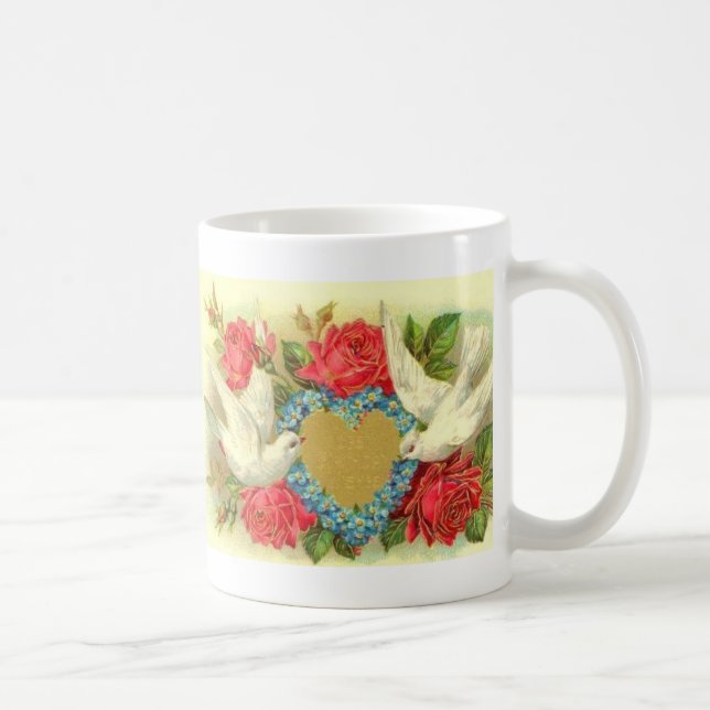 Härliga vintagevalentinduvor & ro kaffemugg (Höger)