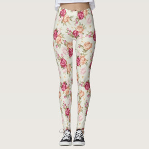Härligt färgpionmönster på grönt leggings