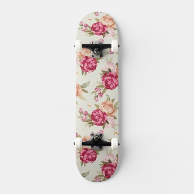 Härligt färgpionmönster på grönt skateboard bräda 19,5 cm (Framsida)