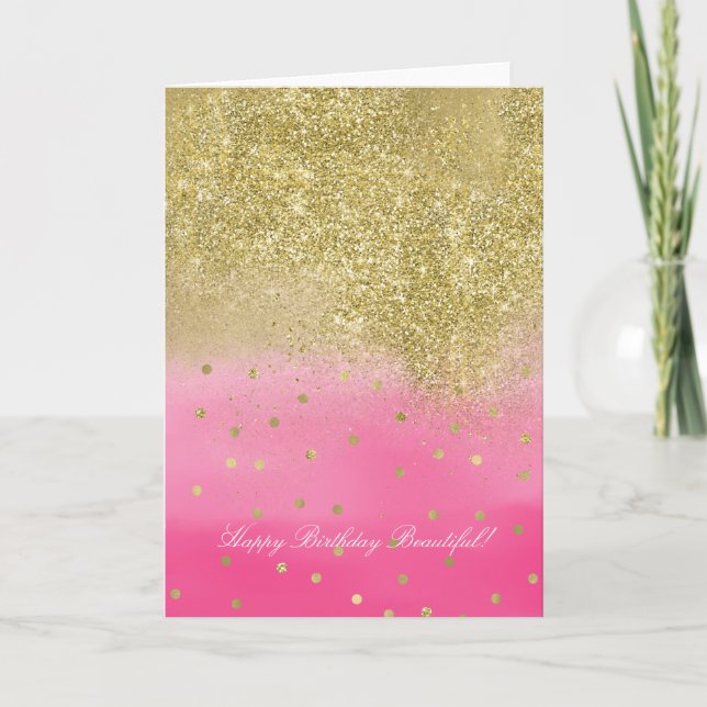 Härligt guld- glitter för rosa vattenfärgFaux Kort (Framsida)