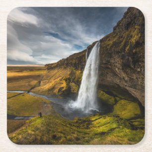 Härligt landskap beskådar av Seljalandsfoss Underlägg Papper Kvadrat