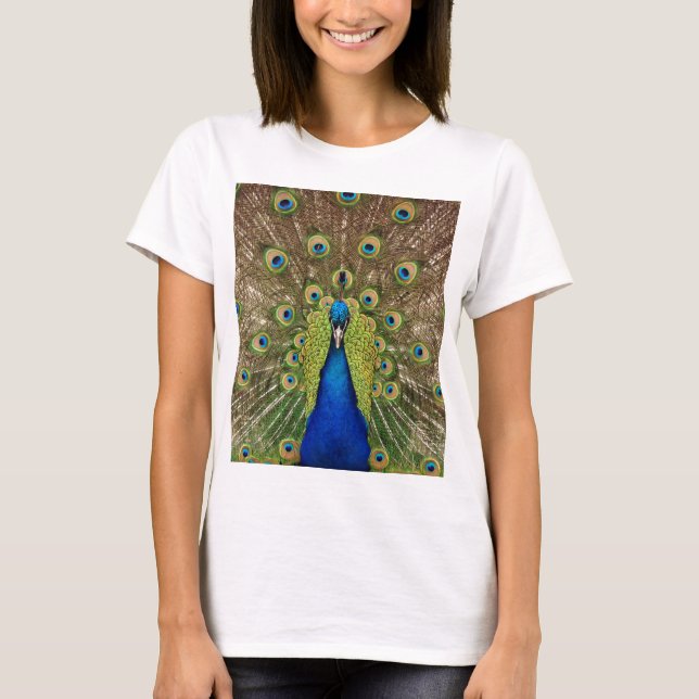 Härligt påfågel- och svanfjädertryck t-shirt (Framsida)