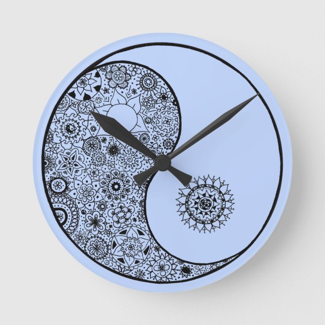 Härligt räcka illustrerade Artsy blom- Yin Yang Rund Klocka (Framsida)