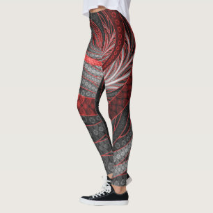 Härligt silver och röda Fractalvampyrfjäll Leggings
